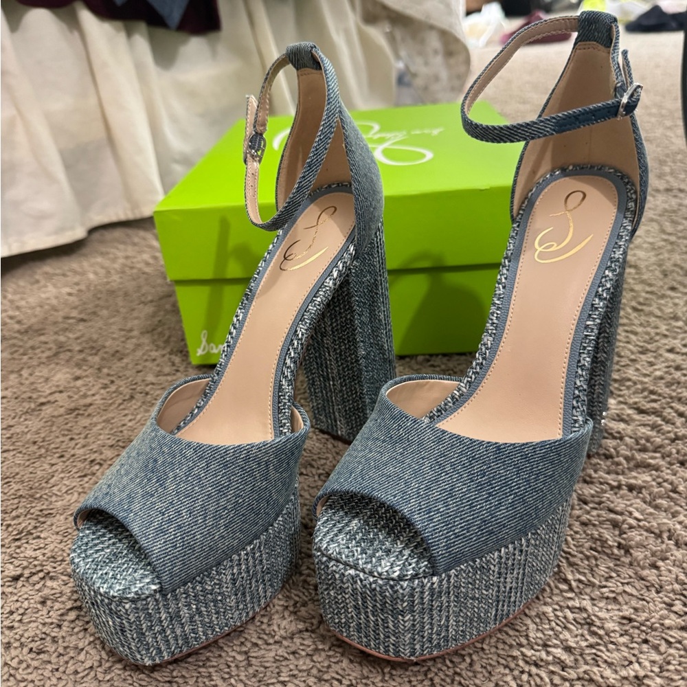 Sam Edelman Blue Platform Heels with Ankle Strap